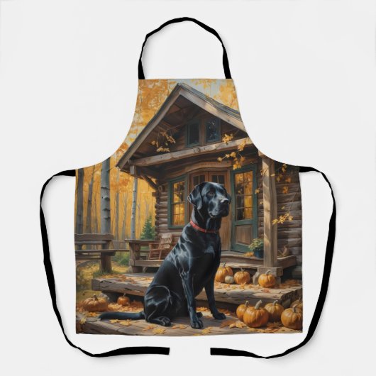 Zwarte Labrador Retriever Log Cabin Herfst Schort (Voorkant)