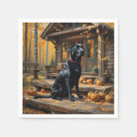 Zwarte Labrador Retriever Log Cabin Herfst