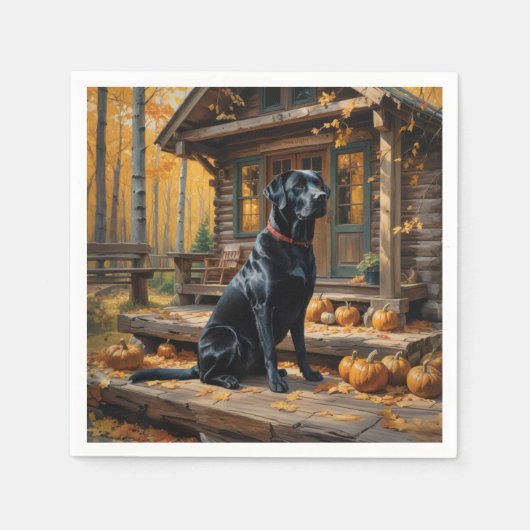 Zwarte Labrador Retriever Log Cabin Herfst Servet (Voorkant)