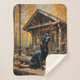 Zwarte Labrador Retriever Log Cabin Herfst Sherpa Deken