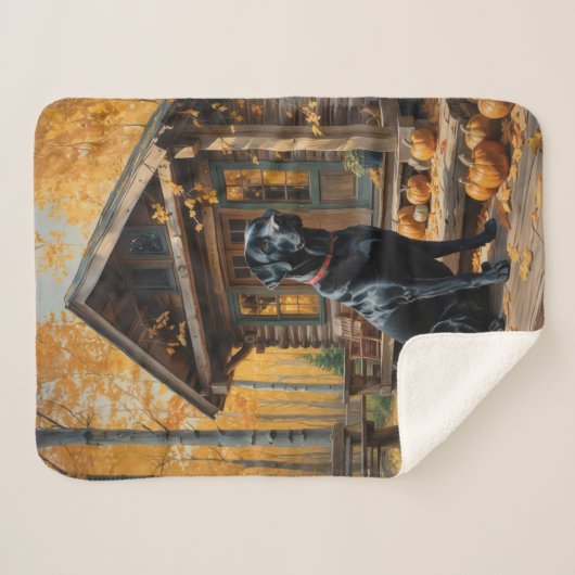 Zwarte Labrador Retriever Log Cabin Herfst Sherpa Deken (Voorkant (horizontaal))