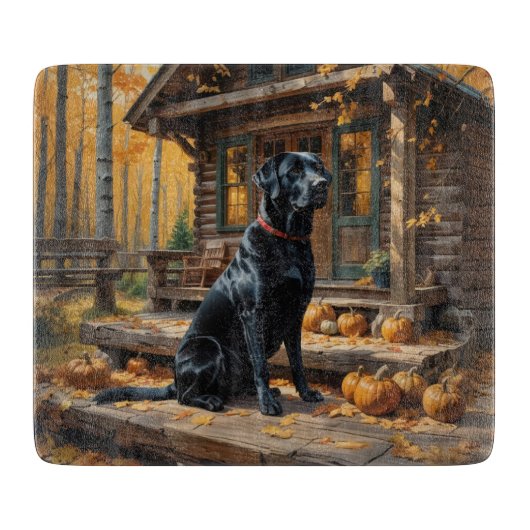 Zwarte Labrador Retriever Log Cabin Herfst Snijplank (Voorkant)