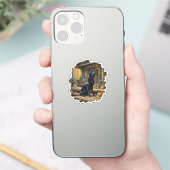 Zwarte Labrador Retriever Log Cabin Herfst Sticker (Telefoon)