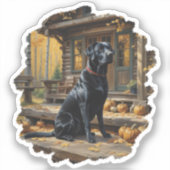 Zwarte Labrador Retriever Log Cabin Herfst Sticker (Voorkant)
