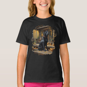 Zwarte Labrador Retriever Log Cabin Herfst T-shirt