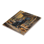 Zwarte Labrador Retriever Log Cabin Herfst Tegeltje (Zijkant)