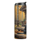 Zwarte Labrador Retriever Log Cabin Herfst Thermosbeker (Gedraaid links)