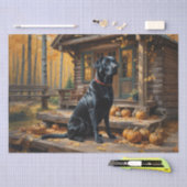 Zwarte Labrador Retriever Log Cabin Herfst Tissuepapier (Craft)