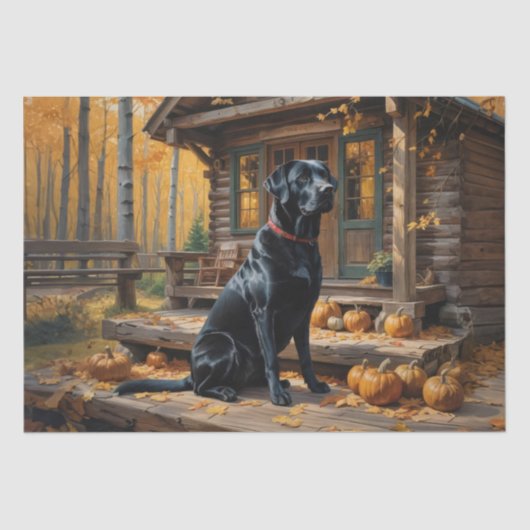 Zwarte Labrador Retriever Log Cabin Herfst Tissuepapier (Voorkant)
