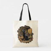 Zwarte Labrador Retriever Log Cabin Herfst Tote Bag (Achterkant)