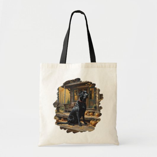 Zwarte Labrador Retriever Log Cabin Herfst Tote Bag (Voorkant)
