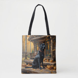 Zwarte Labrador Retriever Log Cabin Herfst Tote Bag