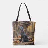 Zwarte Labrador Retriever Log Cabin Herfst Tote Bag (Achterkant)