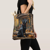 Zwarte Labrador Retriever Log Cabin Herfst Tote Bag (Dichtbij)
