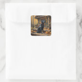 Zwarte Labrador Retriever Log Cabin Herfst Vierkante Sticker (Tas)