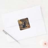 Zwarte Labrador Retriever Log Cabin Herfst Vierkante Sticker (Envelop)