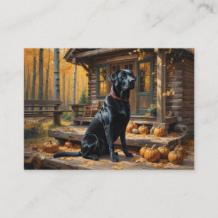 Zwarte Labrador Retriever Log Cabin Herfst Visitekaartje