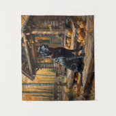 Zwarte Labrador Retriever Log Cabin Herfst Wandkleed (Voorkant)
