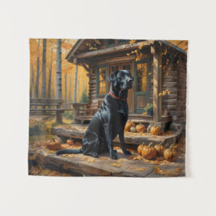 Zwarte Labrador Retriever Log Cabin Herfst Wandkleed