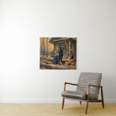 Zwarte Labrador Retriever Log Cabin Herfst Wandkleed (In Situ (horizontaal))