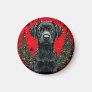 Zwarte Labrador Retriever met Kerstbomen Magneet