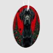 Zwarte Labrador Retriever met Kerstbomen Ornament (voorkant)