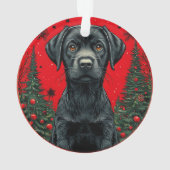 Zwarte Labrador Retriever met Kerstbomen Ornament (achterkant)