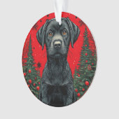 Zwarte Labrador Retriever met Kerstbomen Ornament (voorkant)