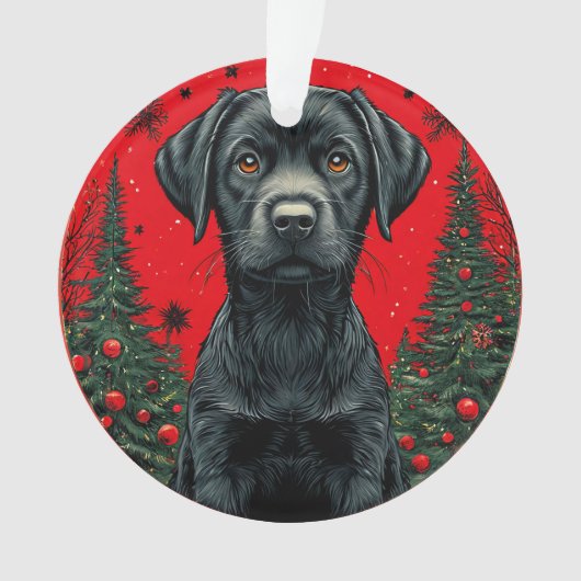 Zwarte Labrador Retriever met Kerstbomen Ornament (voorkant)
