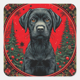 Zwarte Labrador Retriever met Kerstbomen Vierkante Sticker
