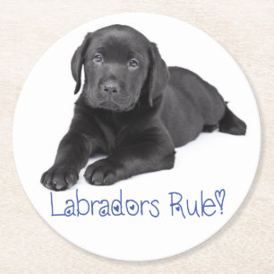 Zwarte Labrador Retriever Puppy Hond Blauwe Liefde Ronde Kartonnen Onderzetter