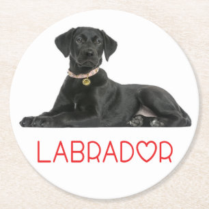 Zwarte Labrador Retriever Puppy Hond Rood Liefde Ronde Kartonnen Onderzetter