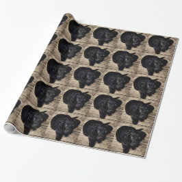 Zwarte Labrador Retriever Puppy op Hout Cadeaupapier