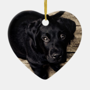 Zwarte Labrador Retriever Puppy op Hout Keramisch Ornament