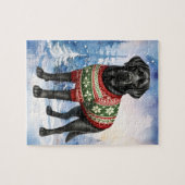 Zwarte Labrador Retriever Schattige Christmas Dog Legpuzzel (Horizontaal)