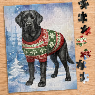 Zwarte Labrador Retriever Schattige Christmas Dog Legpuzzel