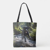 Zwarte Labrador Retriever Schouder Canvas tas (Achterkant)