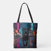 Zwarte Labrador Retriever Schouder Canvas tas (Achterkant)