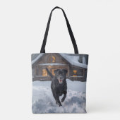 Zwarte Labrador Retriever Schouder Canvas tas (Achterkant)