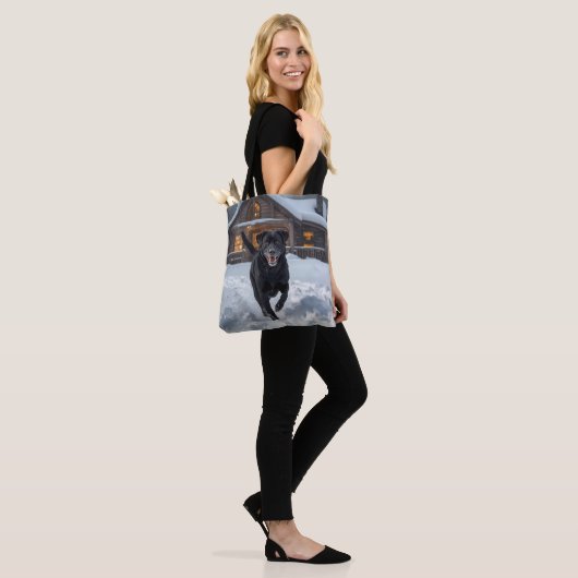 Zwarte Labrador Retriever Schouder Canvas tas (Op model)