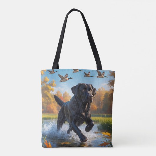 Zwarte Labrador Retriever Schouder Canvas tas (Achterkant)