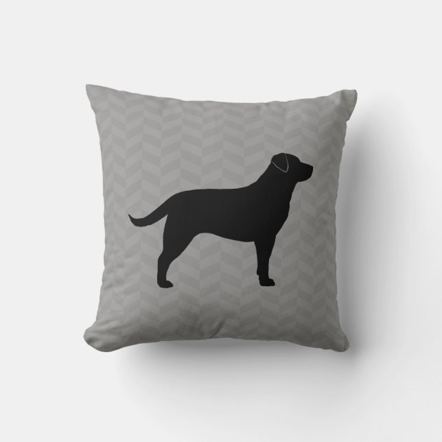 Zwarte Labrador Retriever Silhouet Herringbone Kussen (Voorkant)