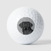 Zwarte Labrador Retriever Tekening Cartoon Dog Hea Golfballen (Voorkant)
