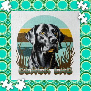 Zwarte Labrador Retriever Vintage Tekst Legpuzzel