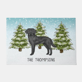 Zwarte Labrador Retriever Winterwoud Aangepaste Na Deurmat