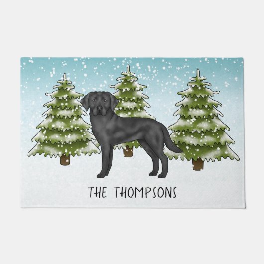 Zwarte Labrador Retriever Winterwoud Aangepaste Na Deurmat (Voorkant)