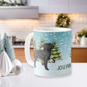 Zwarte Labrador Retriever Winterwoud Aangepaste Na Koffiemok