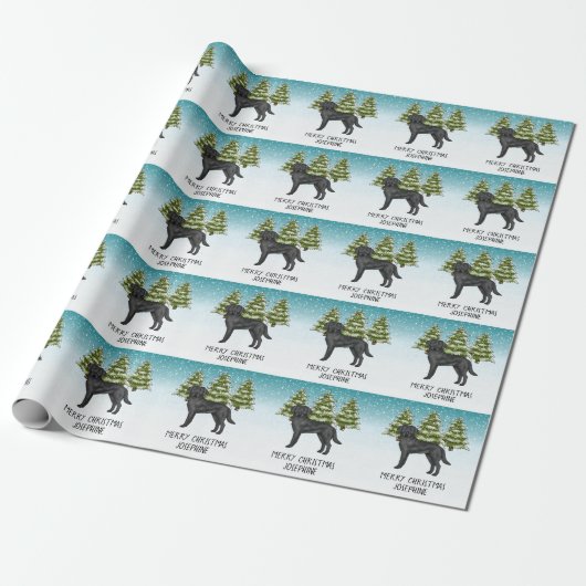 Zwarte Labrador Retriever Winterwoud Aangepaste Te Cadeaupapier (Uitgerold)