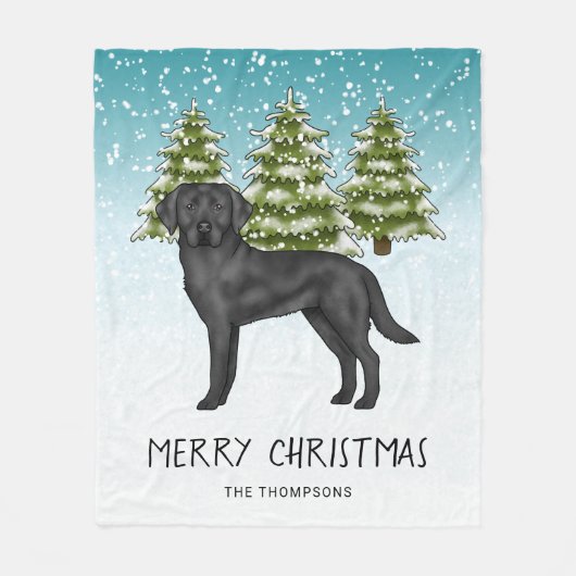 Zwarte Labrador Retriever Winterwoud Aangepaste Te Fleece Deken (Voorkant)