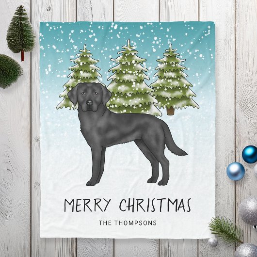 Zwarte Labrador Retriever Winterwoud Aangepaste Te Fleece Deken